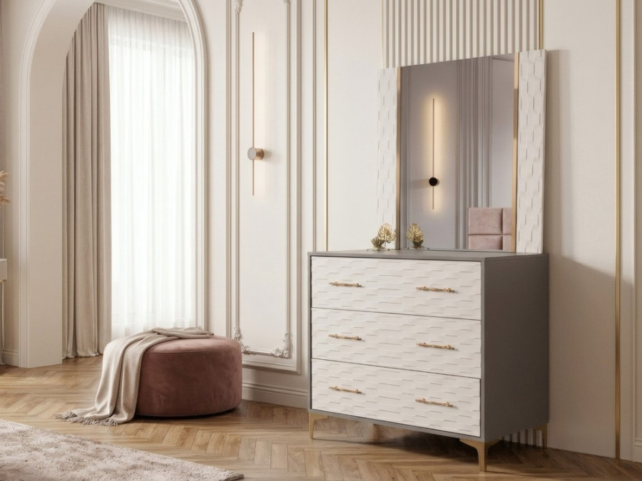 Комод с зеркалом Грация, 3 ящика, графит / крем