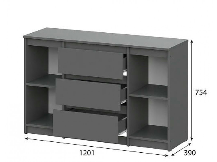 Комод 3 ящика двухстворчатый Графит серый